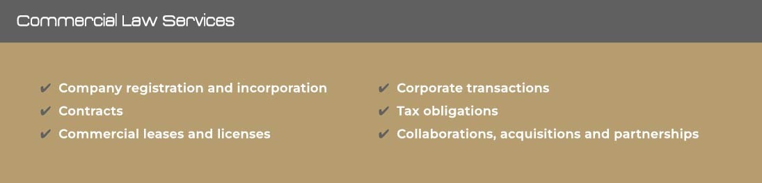 Commercial law services listed
