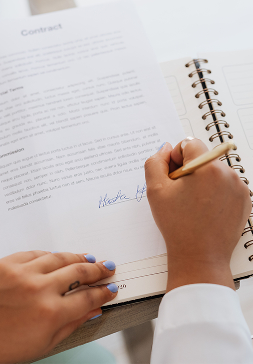 Signing a contract document